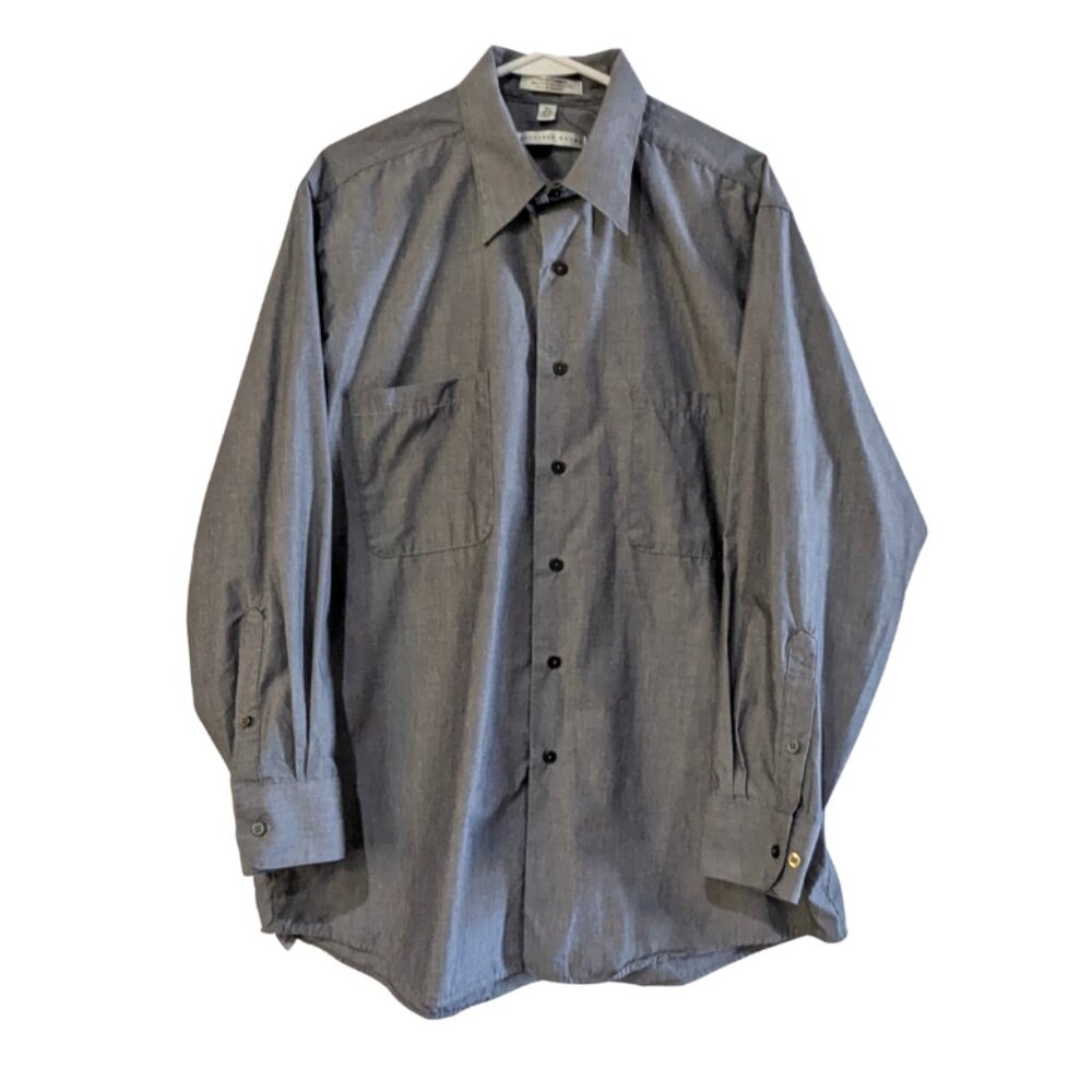 Geoffrey Beene Men's Chambray Button Down Shirt, Gray Blue, Size 16 1/2 (32/33)
